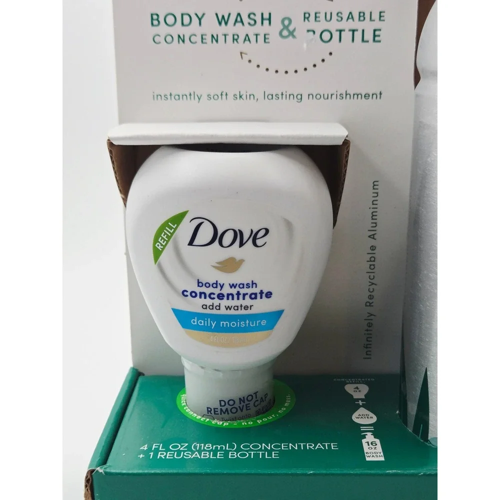Dove Body Wash Concentrate Daily Moisture Refill - Reusable Aluminum Bottle Set